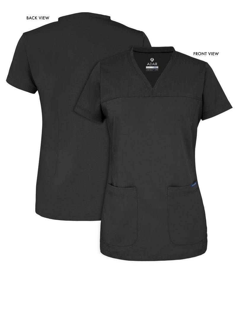 Adar Uniforms Pro Scrubs for Women - Sweetheart V-Neck Top - P4210 - Black - XS - Image 5